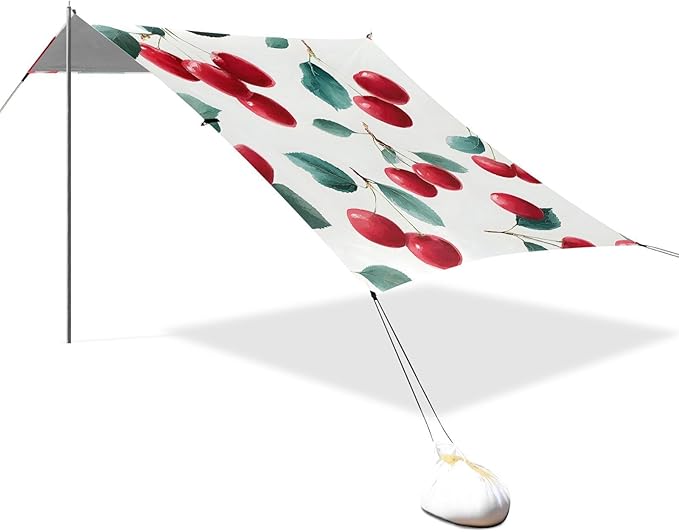 ALAZA Red Cherry Leaves Pattern Beach Tent Sun Shelter Portable Canopy Sunshade for Outdoor Camping Picnics Backyard Fun 10x9 ft