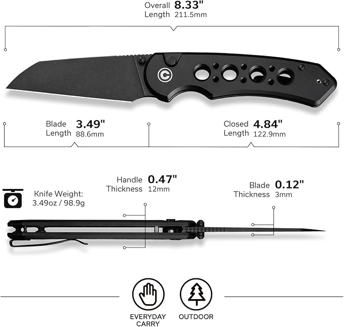 CIVIVI Pragma Prime Pocket Knife for EDC 3.49 14C28N Blade Aluminum Handle with Reversible Clip Camping Hiking Folding Knife for Men Women C24067-1 Black