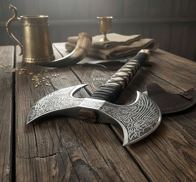 Vikocrafts Ax106 24 Double Headed Viking Axe – Handmade High Carbon Steel Craft with Shaft Double Sided Nordic Dane Design Axe Custom Gift for Men Christmas Edition