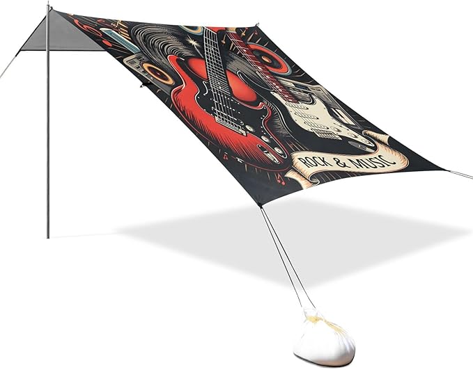ALAZA Guitar Music Beach Tent Sun Shelter UPF50+ Protection Beach Shade Canopy w/ 4 Sandbags for Outdoor Camping Fishing Backyard Fun Picnic 10x9 ft