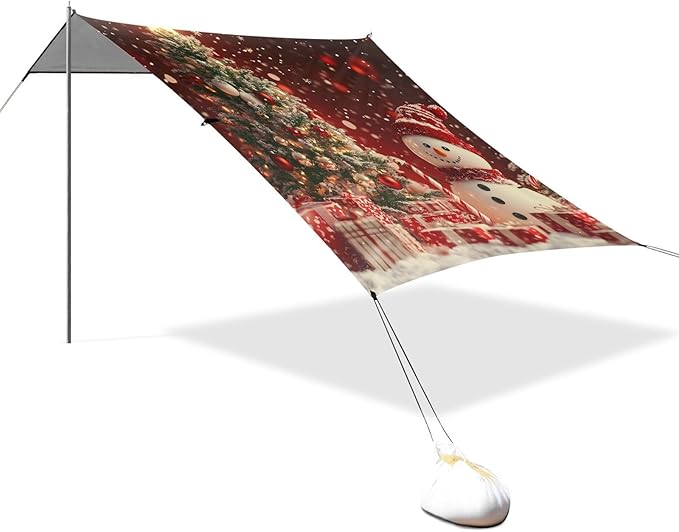 ALAZA Snowman Christmas Tree Beach Tent Sun Shelter Portable Canopy Sunshade for Outdoor Camping Picnics Backyard Fun 10x9 ft