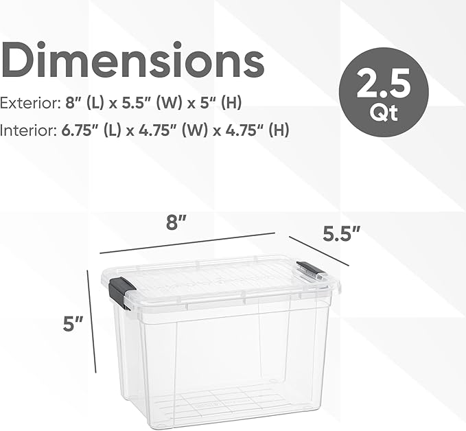 Superio Storage Bins with Lids- 24 Pack 2.5 Qt Clear Boxes for Organizing Stackable Plastic Containers- BPA Free Non-Toxic Odor Free Organizer for Home Office Dorm