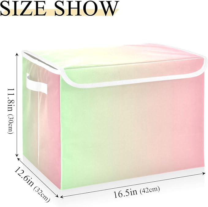 Green Peach Gradient Storage Containers with Lids Foldable Storage Organizer Bins for Organizing for Home Studyroom Home