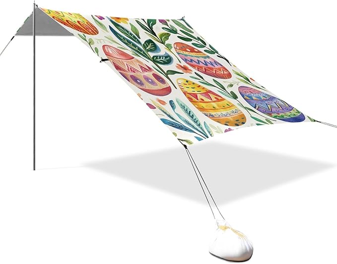 ALAZA Egg Happy Watercolor Easter Spring Leave Beach Tent Sun Shelter Portable Canopy Sunshade for Outdoor Camping Picnics Backyard Fun 10x9 ft