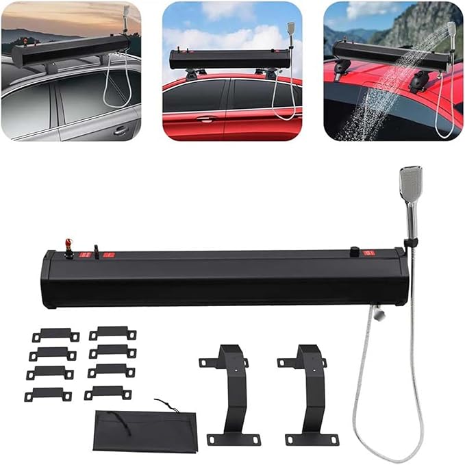 Camping Shower with Pump 18L/20L/30 Solar Shower Roof Rack Water Tank for Hiking Pet Cleaning Beach Vacations(18L)
