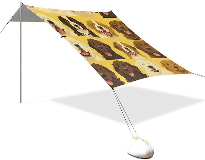 Unique Dogs Face Yellow Beach Cabana Tent UPF50+ Water-Resistant Portable Sun Shelter with Sand Shovel for Backyard and Camping