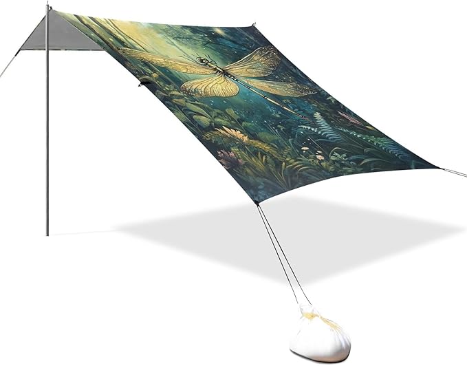 ALAZA Forest Magic Dragonfly Beach Tent Sun Shelter Portable Canopy Sunshade for Outdoor Camping Picnics Backyard Fun 10x9 ft