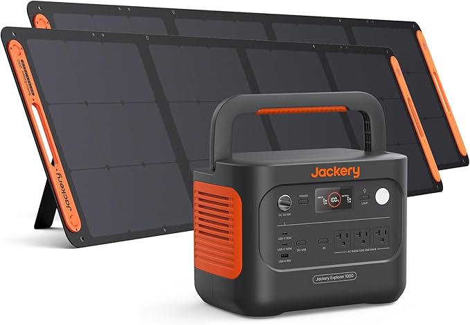 Jackery Solar Generator 1000 v2 with 2 * 200W Solar Panels 1070Wh LiFePO4 Portable Power Station 1500W AC Output 1hr Fast Charge Backup Power for Outdoor Camping RV Off-Grid &amp Emergency