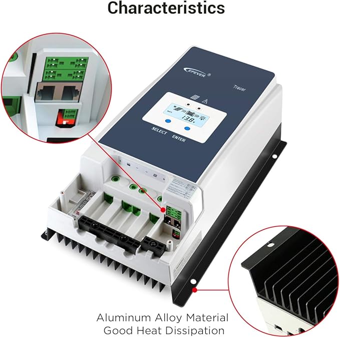 EPEVER 60A MPPT Solar Charge Controller 12V/24V/36V/48V Auto Max.PV 150V Input Negative Ground Solar Panel Charge Regulator with MT50 Remote Meter Temperature Sensor RTS &amp PC Communication Cable R
