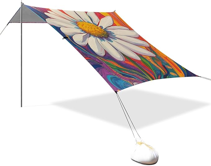 ALAZA Daisy Groovy Spring Trippy Plant Beach Tent Sun Shelter Portable Canopy Sunshade for Outdoor Camping Picnics Backyard Fun 10x9 ft