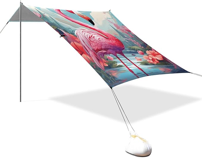 ALAZA Exotic Flamingo Pattern Beach Tent Sun Shelter Portable Canopy Sunshade for Outdoor Camping Picnics Backyard Fun 10x9 ft