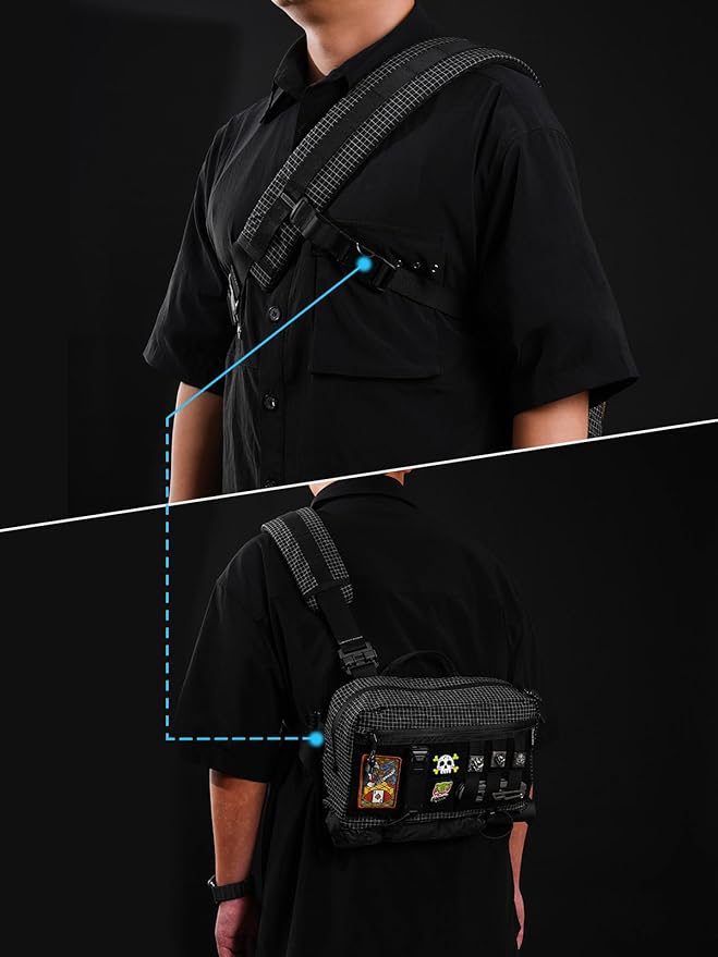 TACTICAL_GEEK L3 Pro EDC Crossbody Bag Chest Bag with Adjustable StrapDaily Carry Sling Pack Large Capacity Daypack Organizer for Camera Drones(T60 Black Silver)