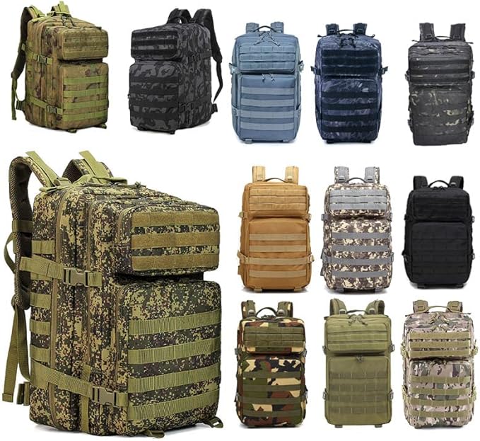 Outdoor Sports Pack Hiking Bag Tactical Rucksack Camo Knapsack Combat Camouflage Tactical 45L Molle Backpack - A-Tacs FG