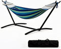 Double Hammock with Heavy Duty Steel Stand – Portable 2 Person Patio Hammock – Space Saving 9FT Frame – 450lb Capacity – Carry Bag Included – Outdoor Camping Backyard Beach – Light and