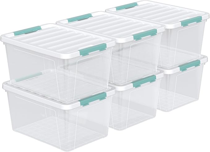 35 Quart Latch Storage Box 6-Pack Clear Plastic Storage Bins with Latching Lids