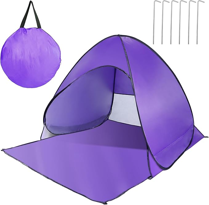 KOCASO Pop Up Beach Tent Sun Shade Shelter - UV Protection &amp Waterproof Sun Shade Shelter with Net Window and Storage Bag - Ideal for Beach Camping Fishing and Outdoor Activities Purple