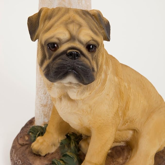 Bits and Pieces - Solar Dog Lantern-Solar Powered Garden Lantern - Resin Dog Sculpture with LED Light (Fawn Pug) - 13.5 Tall