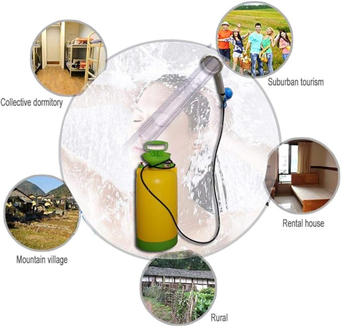 Outdoor Camping Shower with 8 Litre Plastic Water Tank Suction Cup Bracket self-Priming Hand Pressure Design Portable Bathroom Artifact kit for Rural Areas