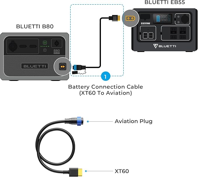 BLUETTI Aviation Plug to XT60 Cable Used to Connect Portable Power Station AC2A AC50B AC70 EB55 with B80 Expansion Battery