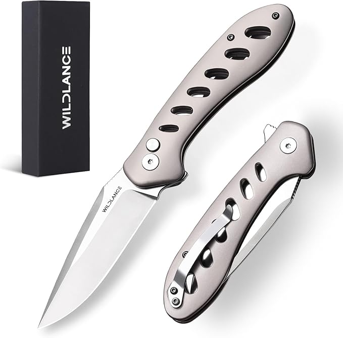 Small EDC Pocket Knife for Men &amp Women - 3 Drop Point D2 Blade Titanium Handle with Button Lock &amp Pocket Clip | Small Slim Cool Folding Knife for Daily Carry Camping Hiking &amp Outdoor Us