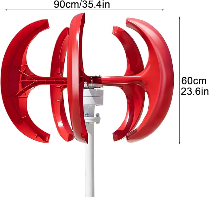 1000W 12V/24V Vertical Wind Turbine Generator Kit Low Noise Wind Power System High-Efficiency Windmill with Permanent Magnet Alternator Nylon Fiber Blades for Home Use Red