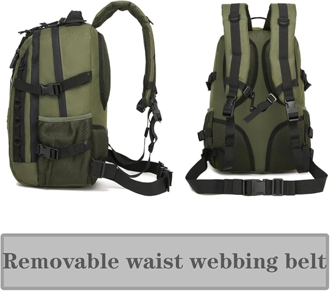 Military Tactical Backpack For Men Laser-Cut Molle Daypack 3 Day for HikingWorkingTravel (black green)