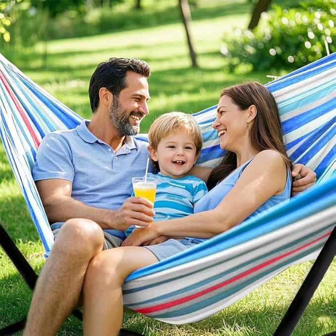 Double Hammock Heavy Duty Portable 500 lb Weight Capacity Perfect for Both Indoors and Outdoors 2 Person Hammock with Carrying Bag Fine Blue
