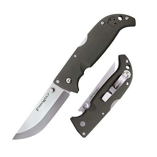 COLD STEEL Finn Wolf 3.5in AUS8A Razor-Sharp Straight Back Blade 4.375in Griv-Ex OD Green Handle Hunting Folding Knife Boxed