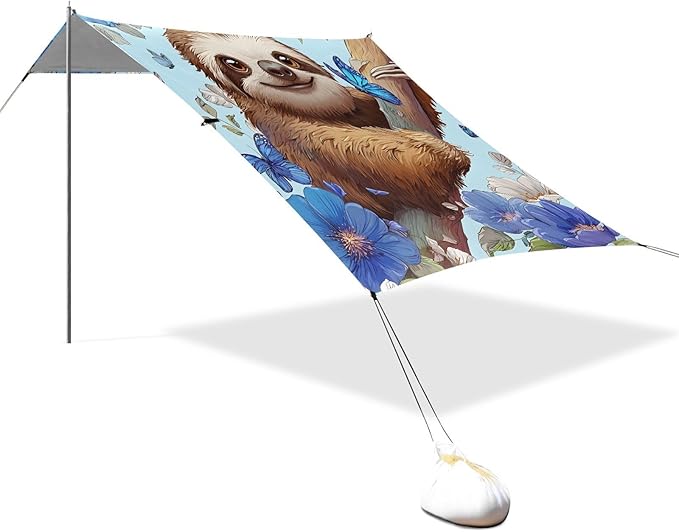ALAZA Sloth Butterfly Flower Beach Tent Sun Shelter Portable Canopy Sunshade for Outdoor Camping Picnics Backyard Fun 10x9 ft