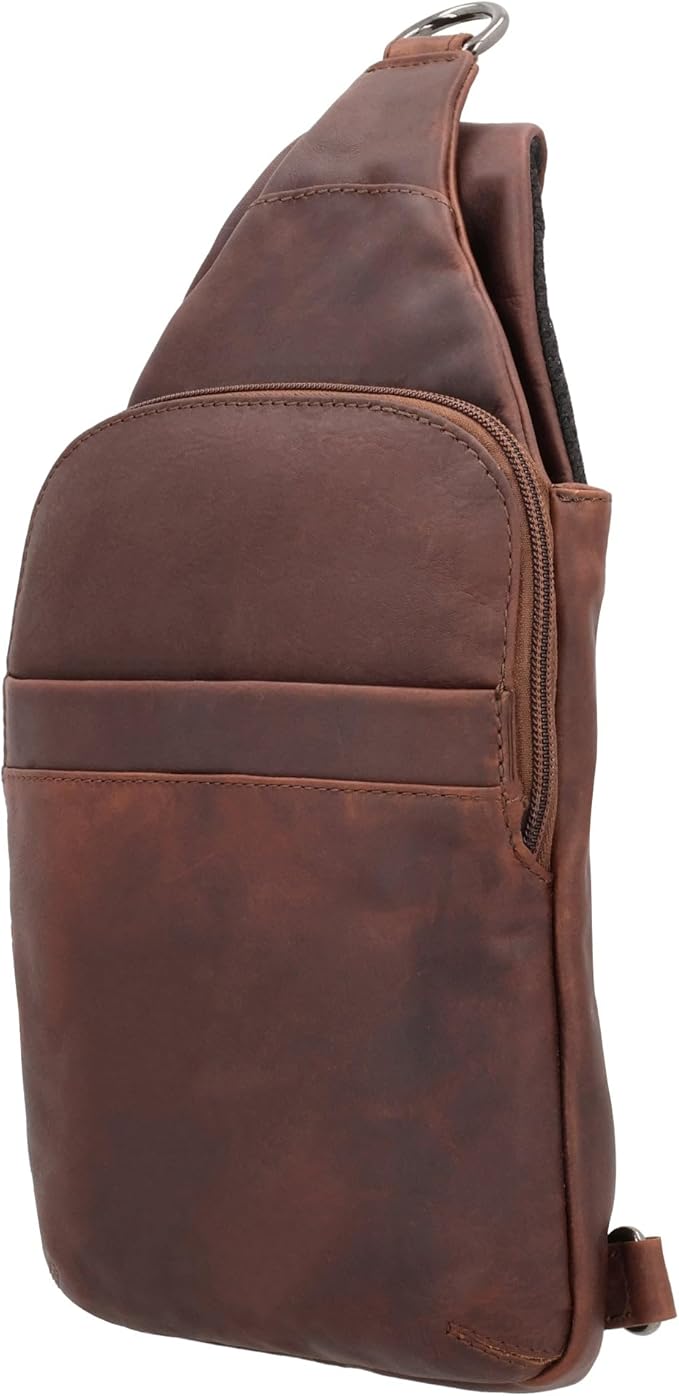 Lady Conceal - Dakota Unisex Leather Concealed Carry Sling Bag - Medium Frame Handgun - Concealment pockets with Magnetic Closure and Universal Holster Backpack (Dark Brown) - 7 L x 15 H x 2 D