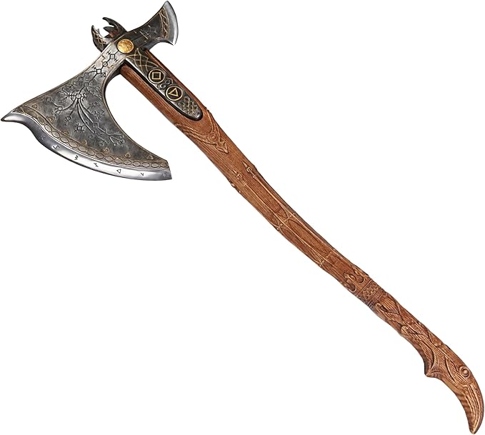 AncientSmithy Leviathan Axe Metal Replica with Glow-in-The-Dark-Runes - Hardened High Carbon Steel Blade - Leather Sheath - Hand Carved Handle