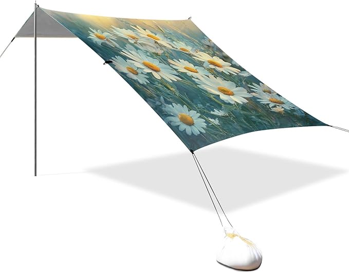 ALAZA Daisy Blossom Spring Garden Flower Beach Tent Sun Shelter Portable Canopy Sunshade for Outdoor Camping Picnics Backyard Fun 10x9 ft
