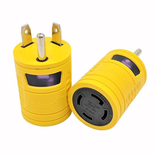 Parkworld 67867 NEMA TT-30P to L14-30R 1-Piece Adapter RV 30A TT-30 Male Plug to Generator 30A 4-Prong L14-30 Female Receptacle Yellow