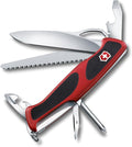Victorinox Ranger 78 M Grip Swiss Army Knife 12 Functions Swiss Made Pocket Knife with Large Lock Blade Tweezers and Wood Saw - Red/Black