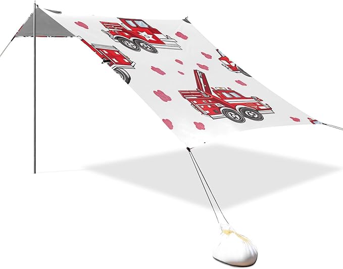 ALAZA Cartoon Fire Truck Beach Tent Sun Shelter Portable Canopy Sunshade for Outdoor Camping Picnics Backyard Fun 10x9 ft