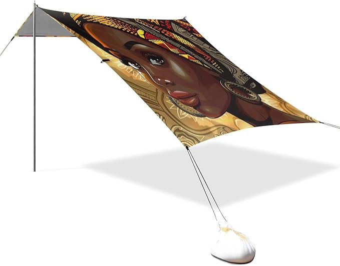 ALAZA Tribal African Woman Beach Tent Sun Shelter Portable Canopy Sunshade for Outdoor Camping Picnics Backyard Fun 10x9 ft