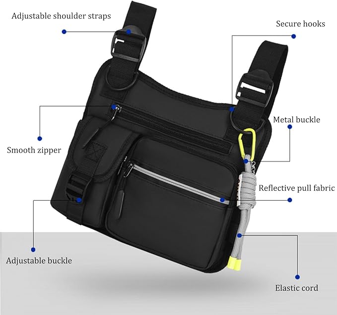 Adjustable Zipper Multi-Functional Tactical Chest Bag Chest Bag for Men for Hiking Fitness Outdoor (Blue)