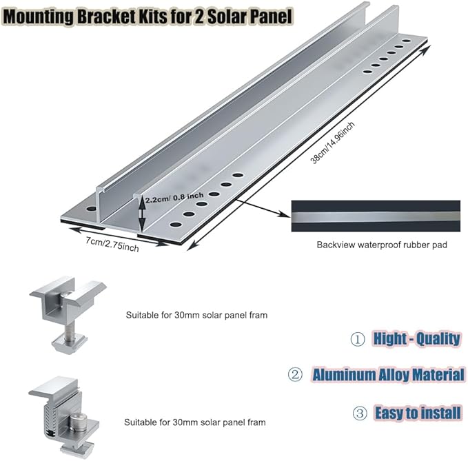 Solar Panel Mounting Brackets Rails Kit Aluminium Solar Panel Brackets for Metal Roof Tin Roof Flat Roof Sheet Roof RV Silver (1-2 Solar Panels )