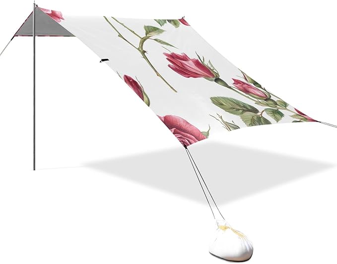 ALAZA Rose Vintage Spring Floral -Tile Beach Tent Sun Shelter Portable Canopy Sunshade for Outdoor Camping Picnics Backyard Fun 10x9 ft