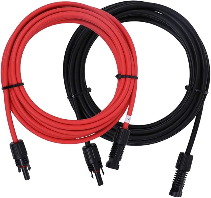 Renogy 20FT 10AWG Solar Panel Extension Cable with Male and Female Connectors 20Ft. 10AWG 1 Pair (Red and Black)