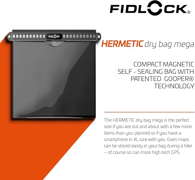FIDLOCK Hermetic Dry Bag Flexible Magnetic Self-Sealing Bag for Cellphone | 100% Water &amp Sand Proof | Practical Size with a Large Opening | Lanyard Included | Maxi | Blue Transparent
