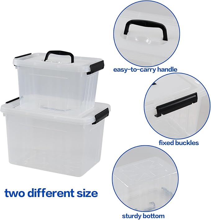 12 Quart &amp 6 Quart Clear Plastic Storage Bins Latching Storage Box Bin with Handle 2 Packs F