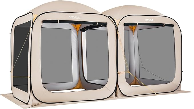 VEVOR Pop up Screen House Tent 12 x 6 ft 2 in 1 Screen Gazebo Portable Screened in Canopy with Carry Bag Netting Sides Ground Stakes for Garden Patio Backyard and Outdoor Activities Beige