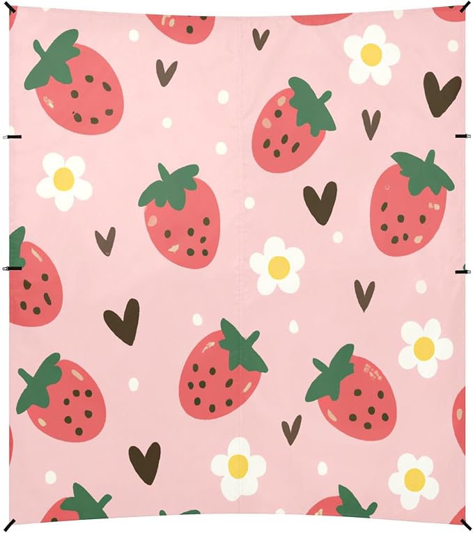 Strawberry and Daisy Beach Tent Sun Shelter Set UPF50+ UV Protection 10.5 x 9.19 FT Camping Shade Canopy with Sandbags Sand Anchors Carrying Bag and Others