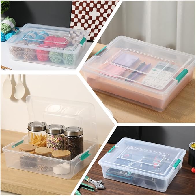 Plastic Storage Containers Clear Craft Storage Bins with Grey HandleOrganizer Box with Durable Lids Stackable Containers for Organizing Craft and Tools (4 Pack-10 Quart Green)