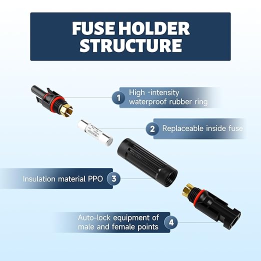 10A Solar Panel Lnline Fuses DC 1000V IP67 Waterproof Solar Fuse Holder with Male and Female Connector PV Fuse Protection Device for Solar Panel and Solar Controller (Pack of 5)