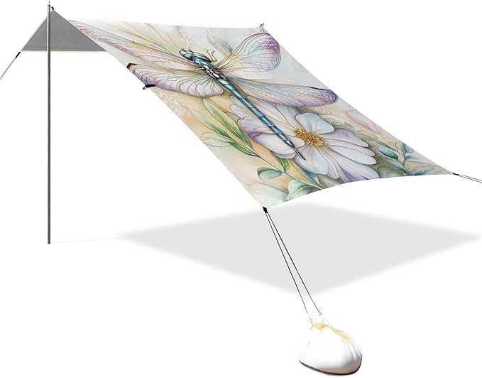 ALAZA Watercolr Dragonfly Beatiful Floral Beach Tent Sun Shelter Portable Canopy Sunshade for Outdoor Camping Picnics Backyard Fun 10x9 ft