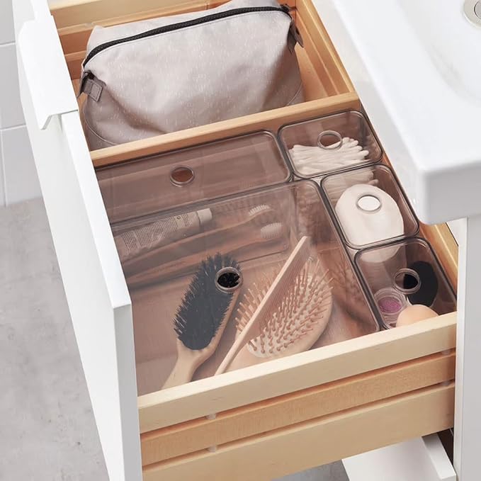 GODMORGAN Plastic Square Box with Lid (Clear Standard) - Set of 5 to Organise Jewllery and make up and Accessories