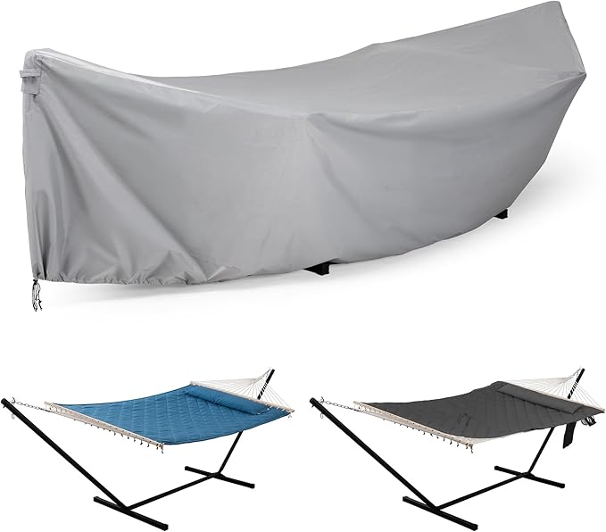 ANOW Upgraded Waterproof Hammock Cover Thickened PU Protective Cover Included Adjustable Buckle Strap for 12FT Hammock Stand Grid Silver Gray