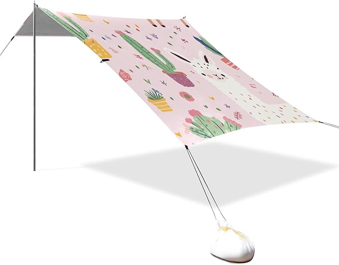 ALAZA Cute Llama and Cactus on Pink Beach Tent Sun Shelter Portable Canopy Sunshade for Outdoor Camping Picnics Backyard Fun 10x9 ft